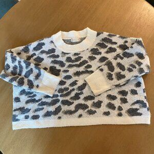 Altar'd State Cropped Leopard Sweater - Cream and Gray - Size XS